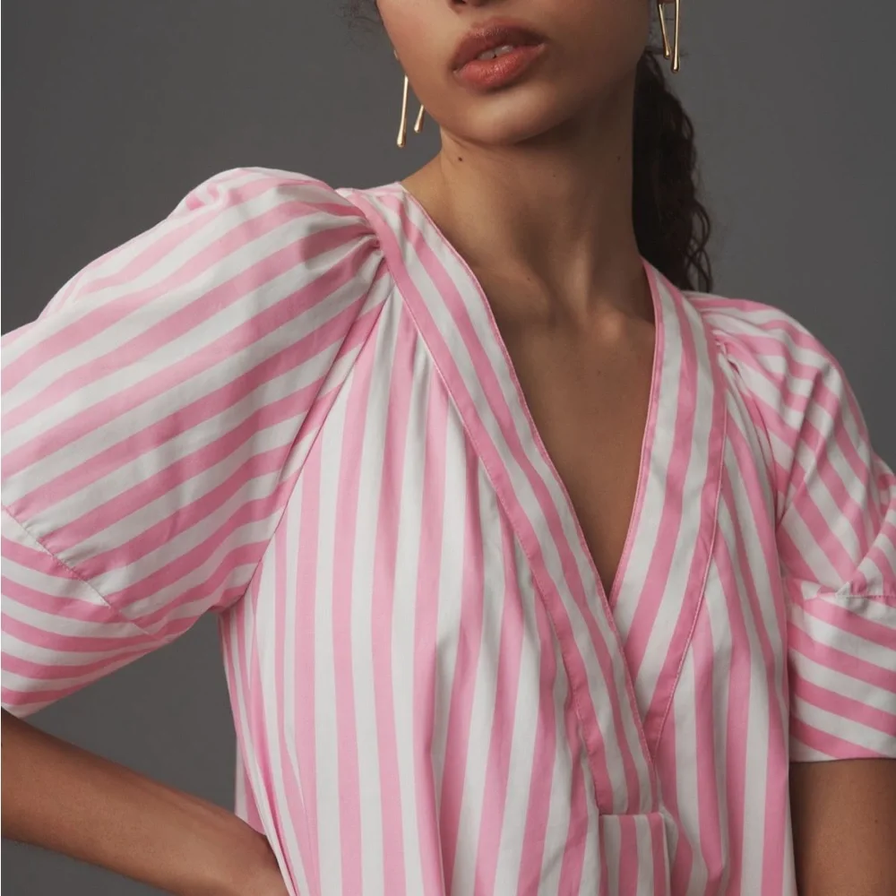 Anthropologie Maeve Pink & White Striped Dress size L - Picture 3 of 10